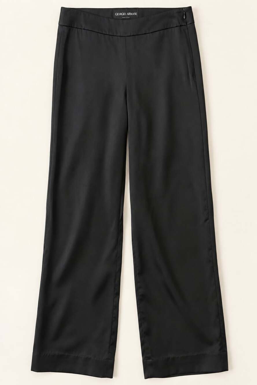 Giorgio Armani 100% Silk Black Wide Leg Trousers Made in Italy Size 38